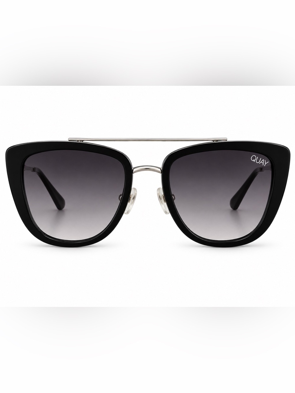 QUAY Black Oversized Cat Eye Sunglasses Metal Double Bridge Gradient Lenses